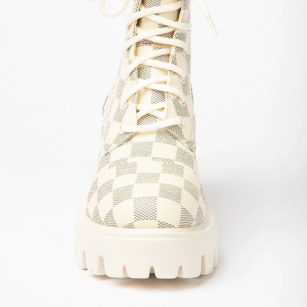 CREAM PLATFORM LACE UP MOTO COMBAT BOOTIE - Picture 5 of 5